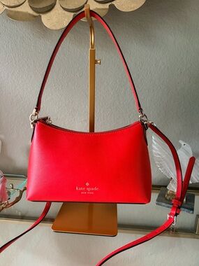 kate spade Red Leather Crescent Crossbody with Gold Hardware